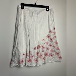 VTG Y2K Ann Taylor 10 Skirt 100% Linen Floral Embroidery White Minimalist preppy